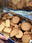 Close up of biscuits in a biscuit tin