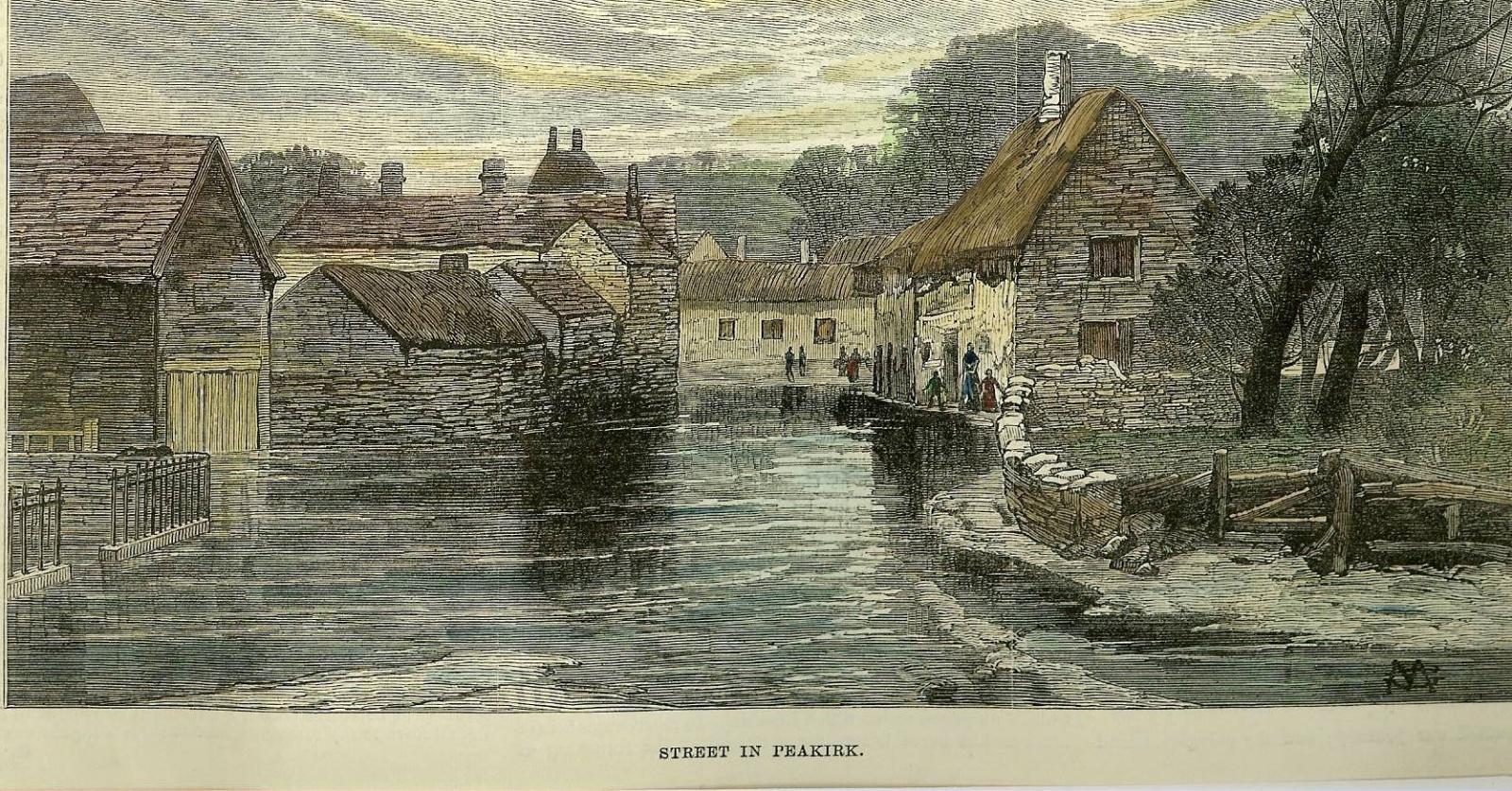 Peakirk street scene of flooding from a postcard