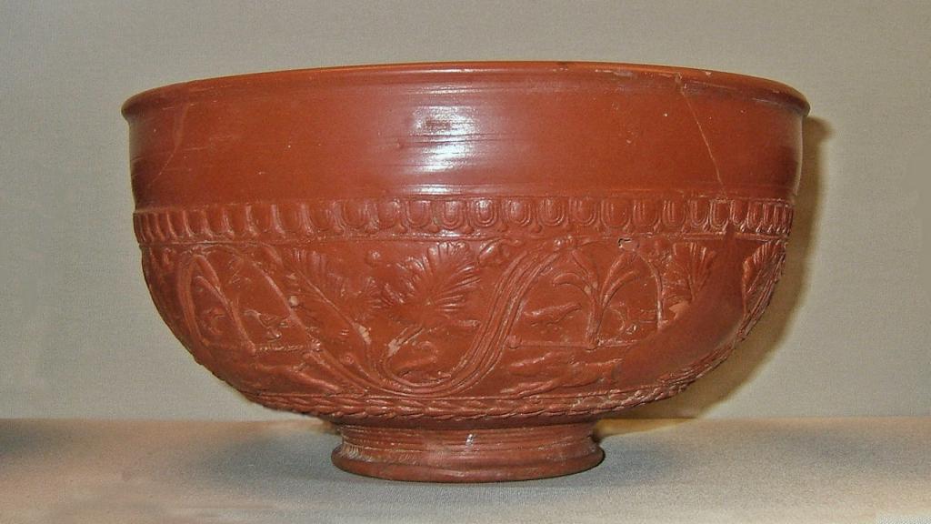 Samian ware bowl: a Dragendorff form 37, stamped by the South Gaulish potter Mercato. Late 1st century AD